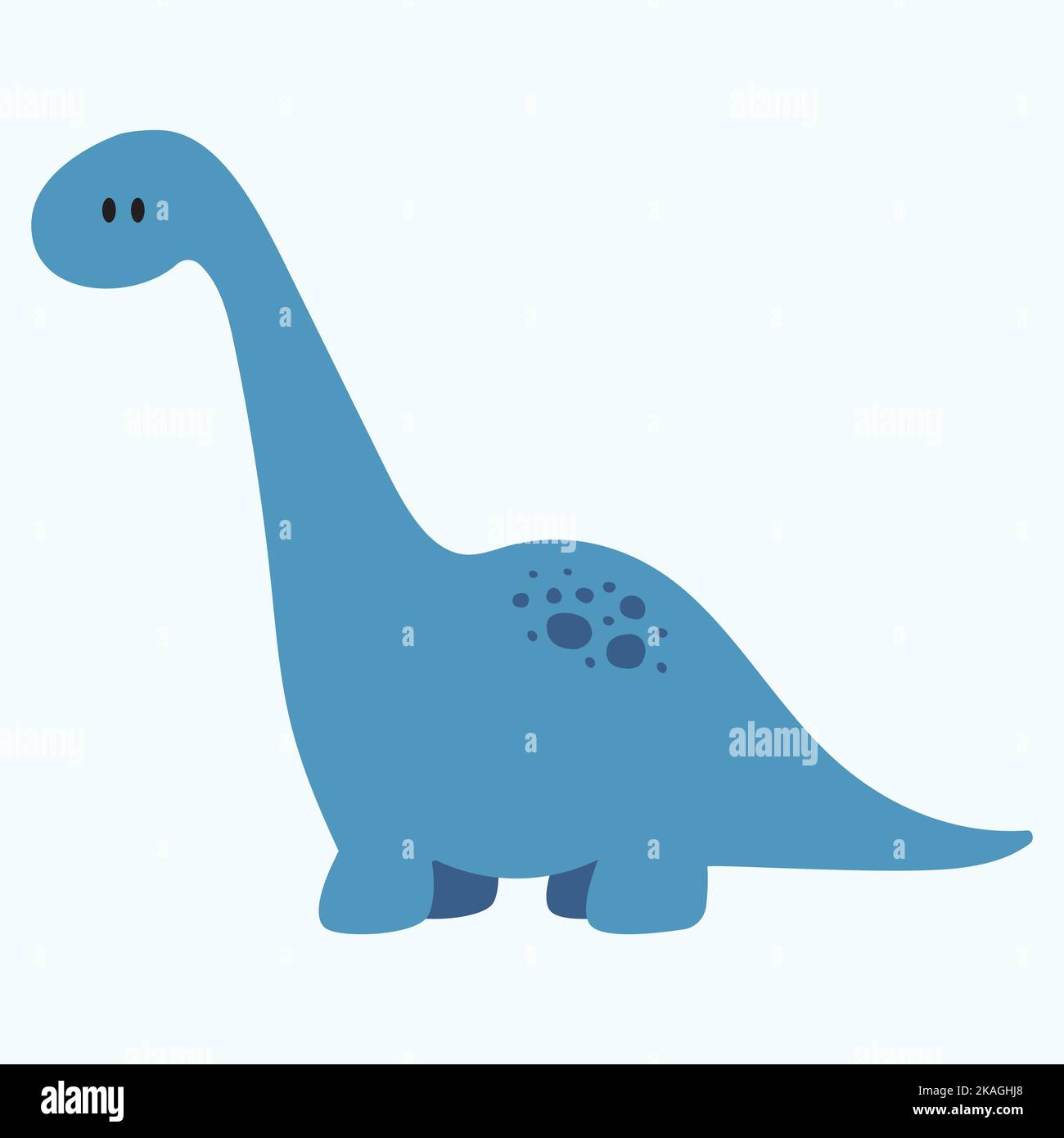 Flat vector illustration of a blue dinosaur with a long neck Stock