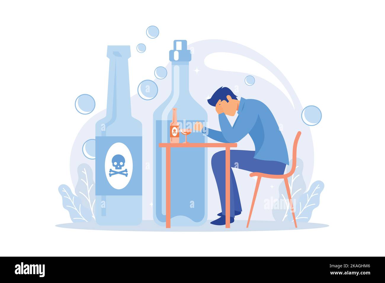 Drunk depressed man, alcoholic with hangover. Heavy drinking