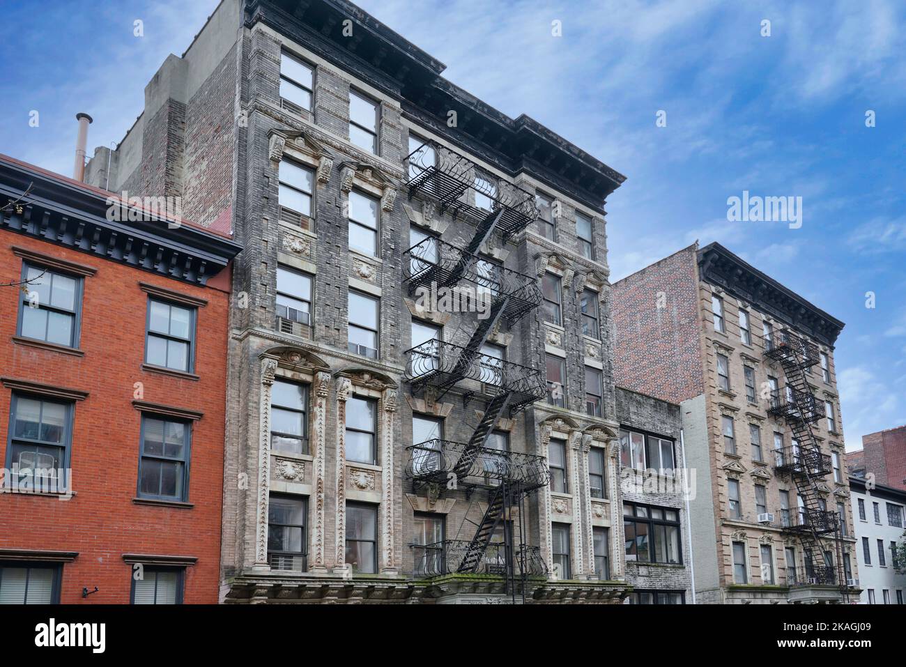 Facades of historic apartment buildings near Greenwich Village in New