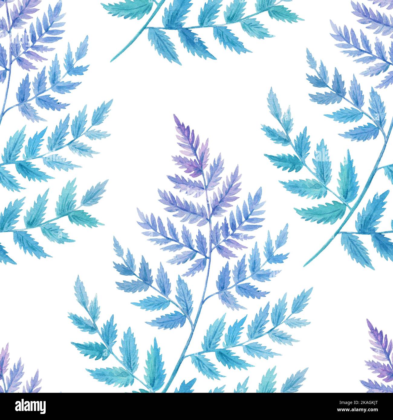 Hand drawn seamless pattern with fern leaves. Detailed watercolor botanical illustration. Stock Photo