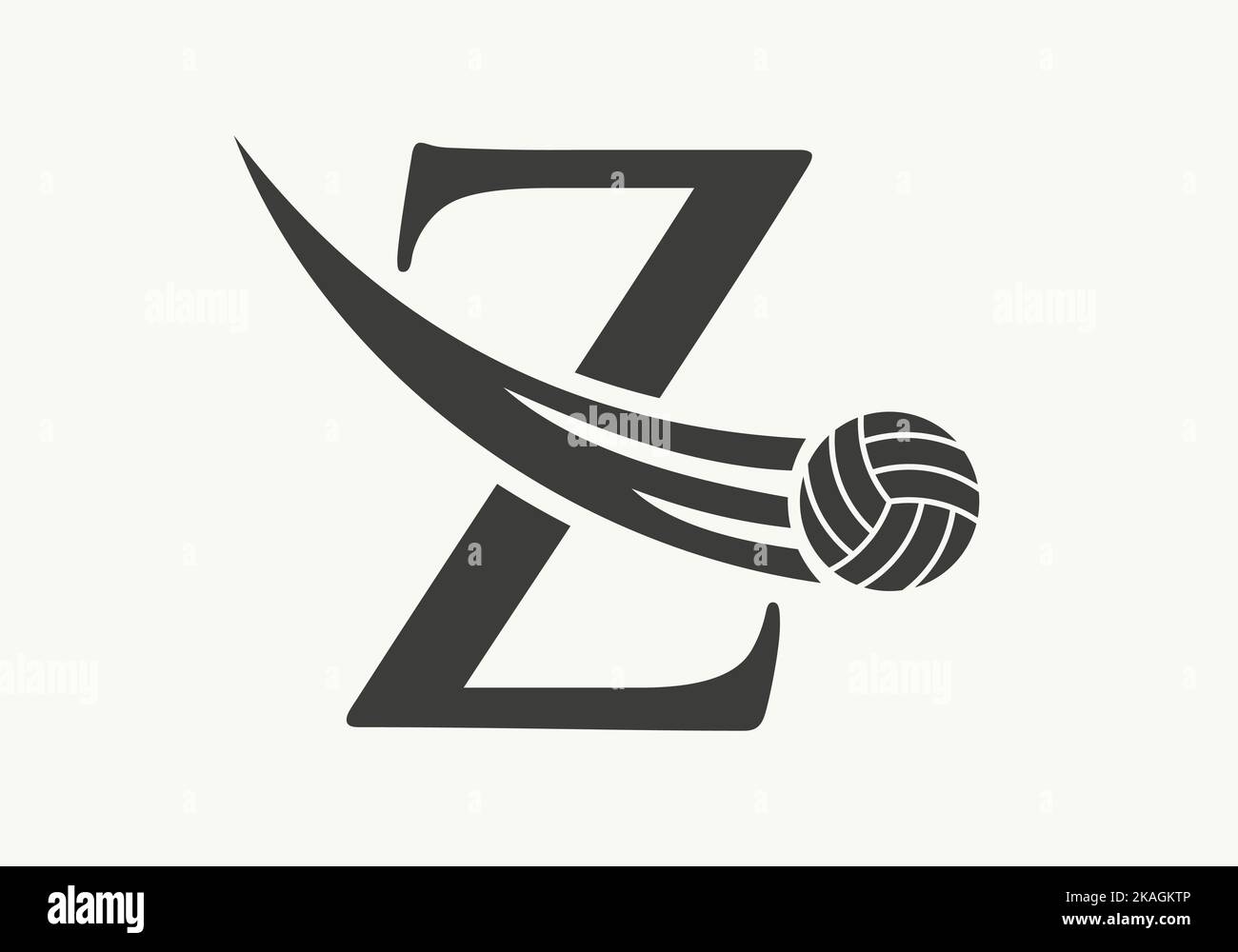 Letter Z Volleyball Logo Design Sign. Volleyball Sports Logotype Symbol Vector Template Stock Vector