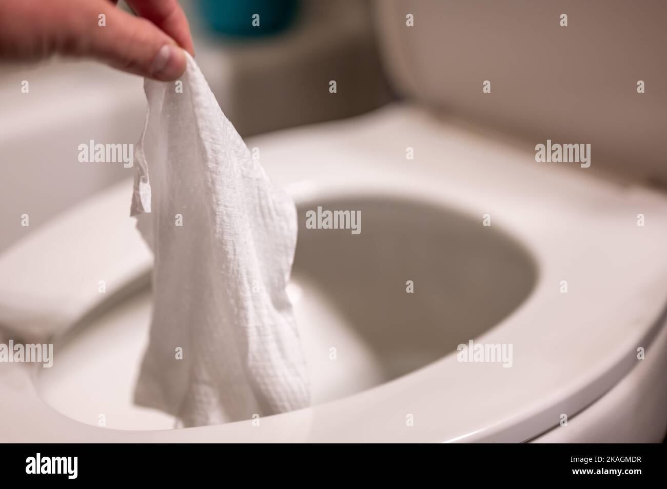 Disposable wipes being flushed down a toilet where they can cause