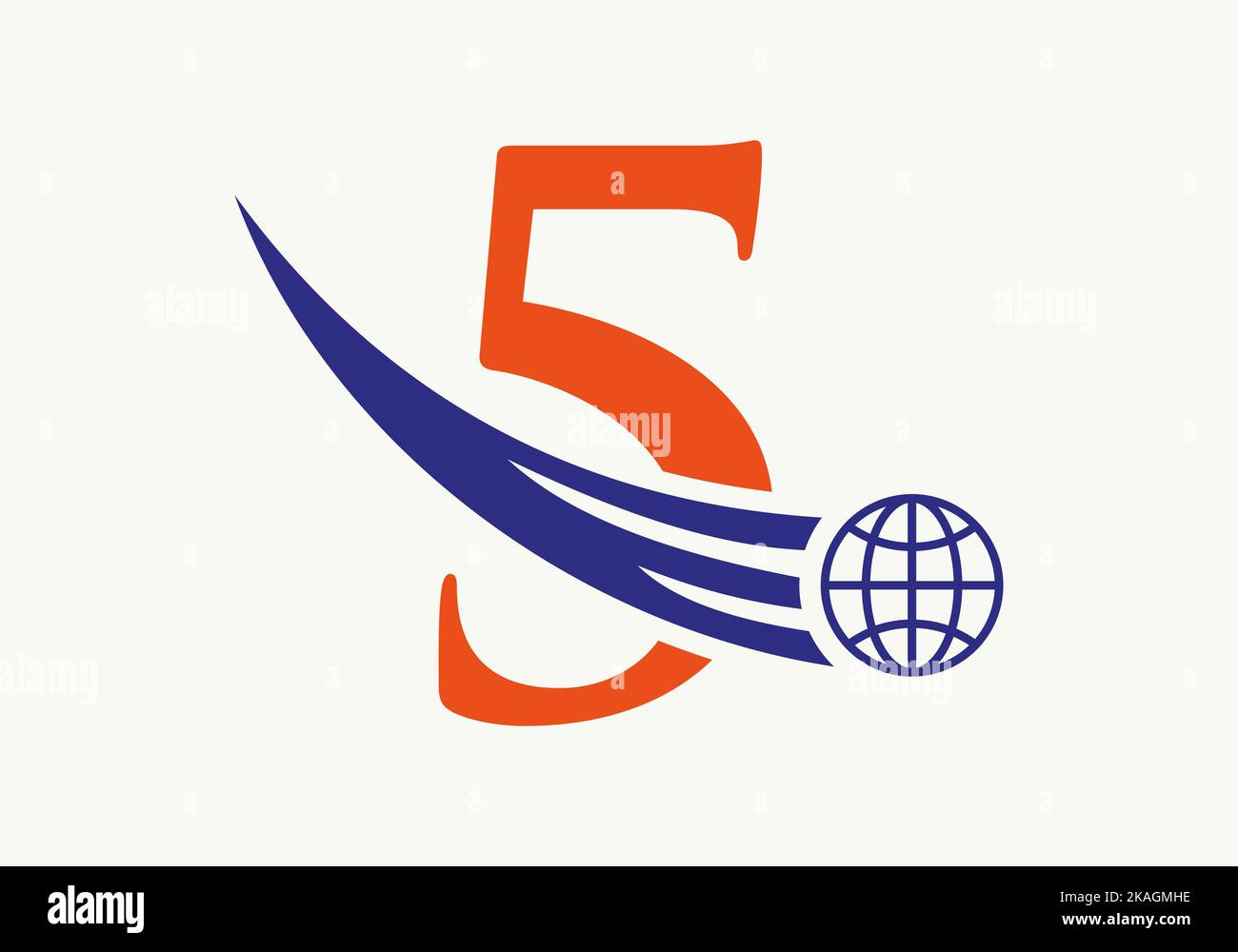 Letter 5 World Logo Concept With Moving Global Icon Vector Template Stock Vector