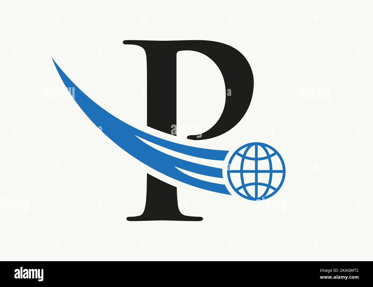 Letter P World Logo Concept With Moving Global Icon Vector Template Stock Vector