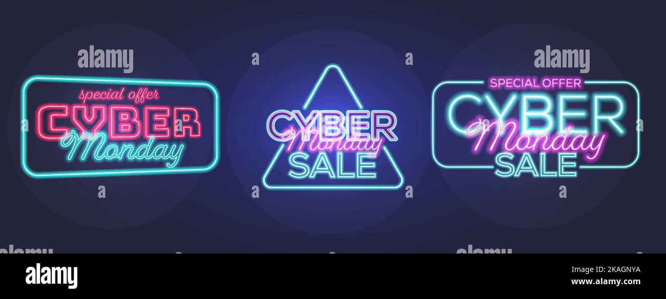 text cyber monday sale neon effect set Stock Vector