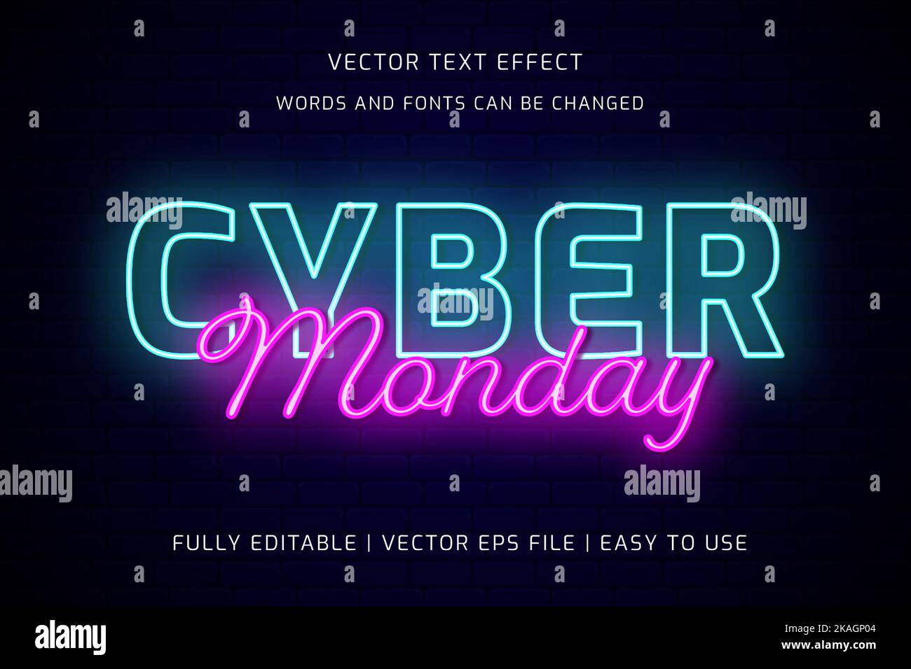 cyber monday neon text effect fully editable Stock Vector
