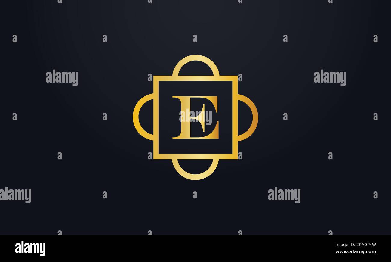 Gold frame flower symbol and golden square flower logo and golden square board flat icon with letters design vector Stock Vector