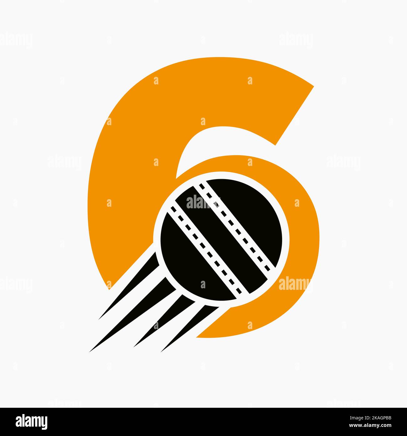 Letter 6 Cricket Logo Concept With Moving Cricket Ball Icon. Cricket