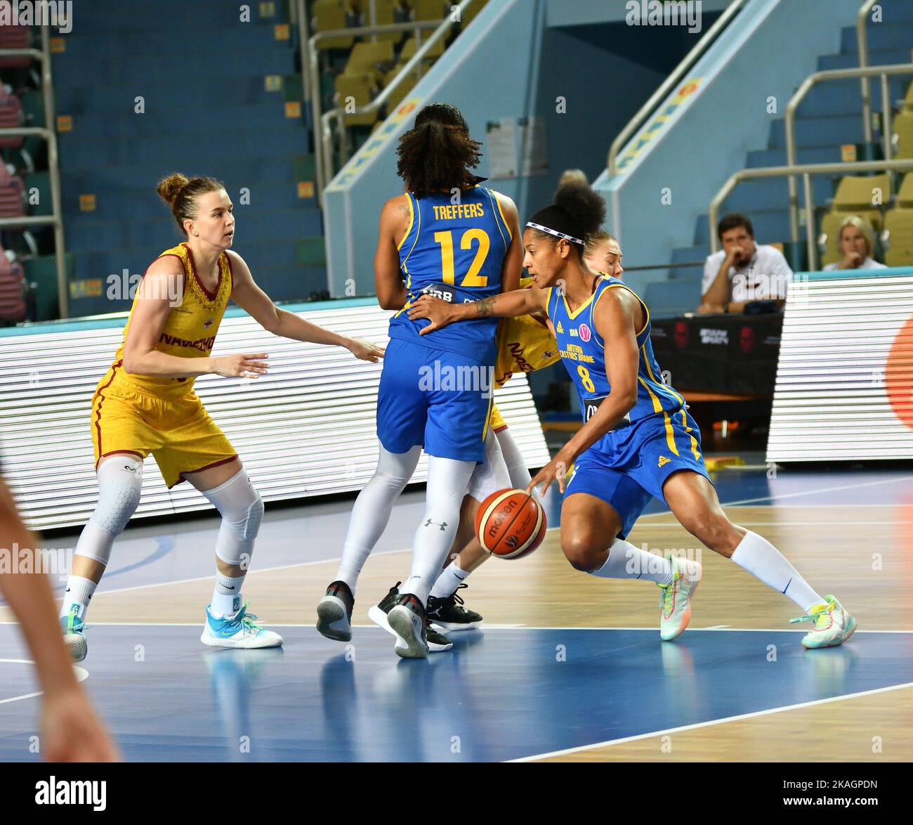 Orenburg, Russia - October 31, 2019: Girls play basketball Euroleague match between BC «Nadezhda» (Orenburg) and BC «Castors Braine» (Belgium) Stock Photo