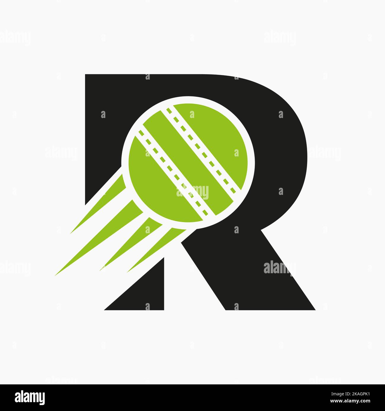 Letter R Cricket Logo Concept With Moving Cricket Ball Icon. Cricket Sports Logotype Symbol Vector Template Stock Vector