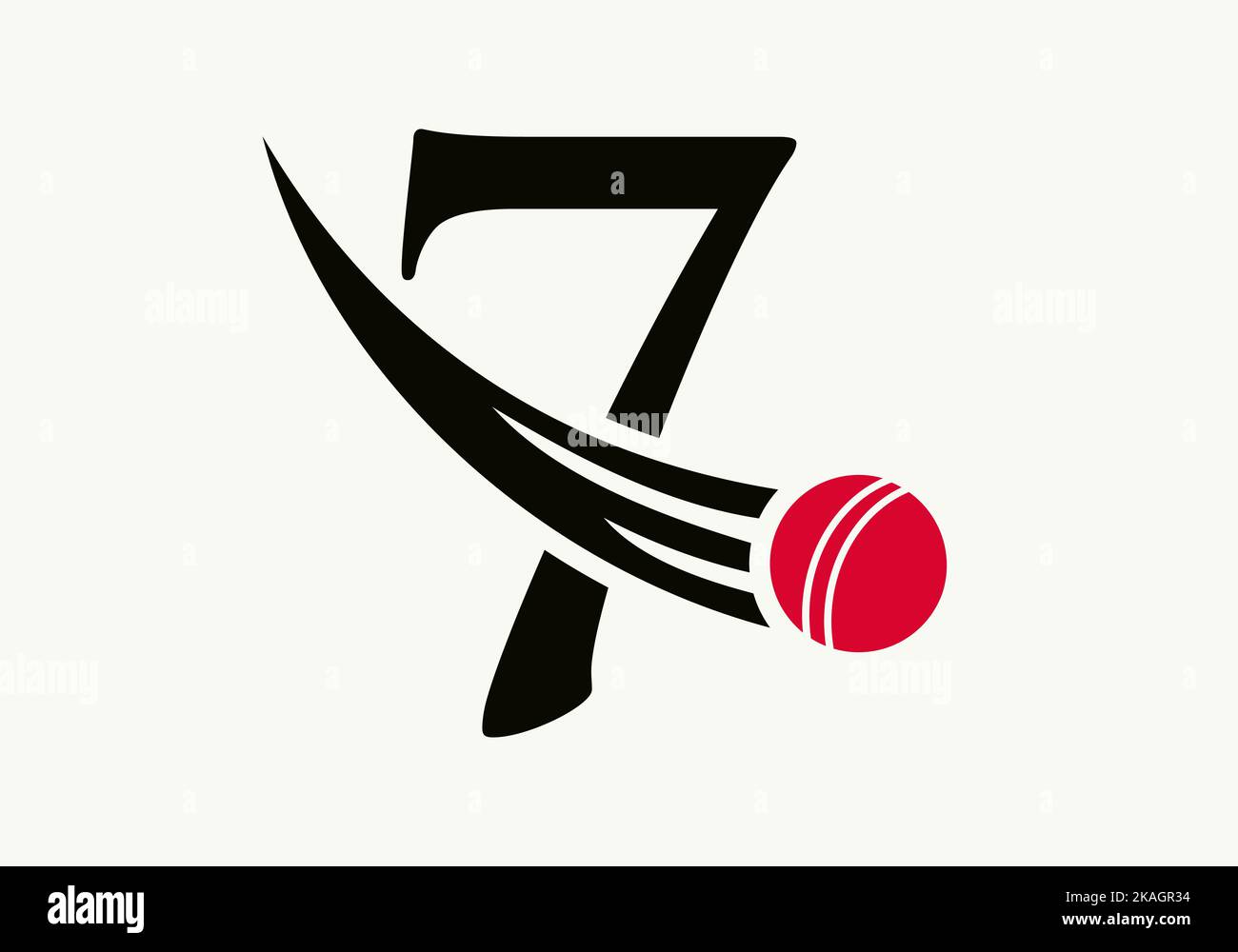 Letter 7 Cricket Logo Concept With Ball Icon For Cricket Club Symbol Vector Template. Cricketer Sign Stock Vector