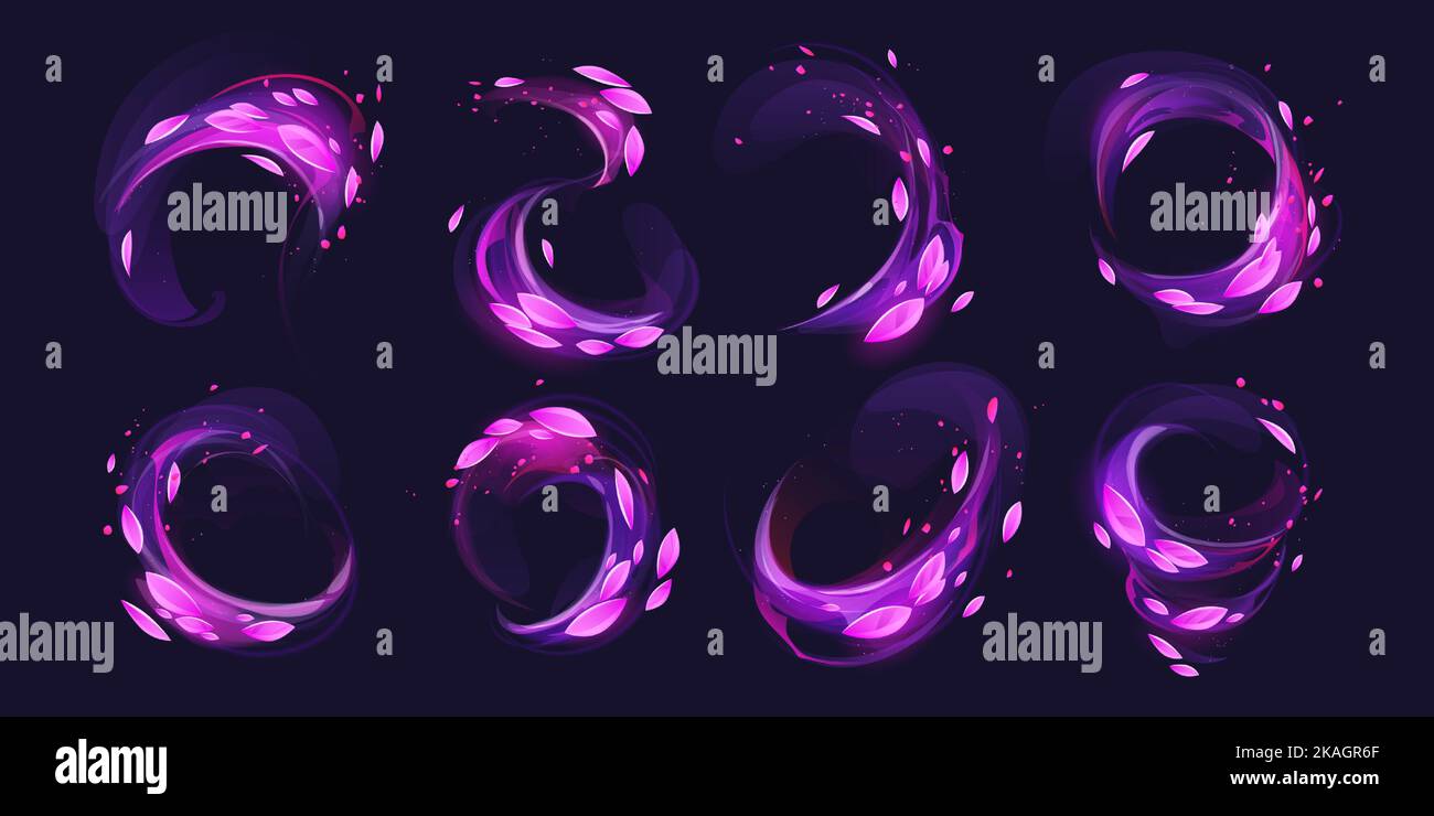 Purple light circles with sparks and leaves motion effect. Magic glow ...