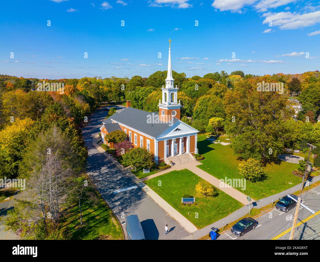 Church of Our Redeemer aerial view in fall at 6 Meriam Street in
