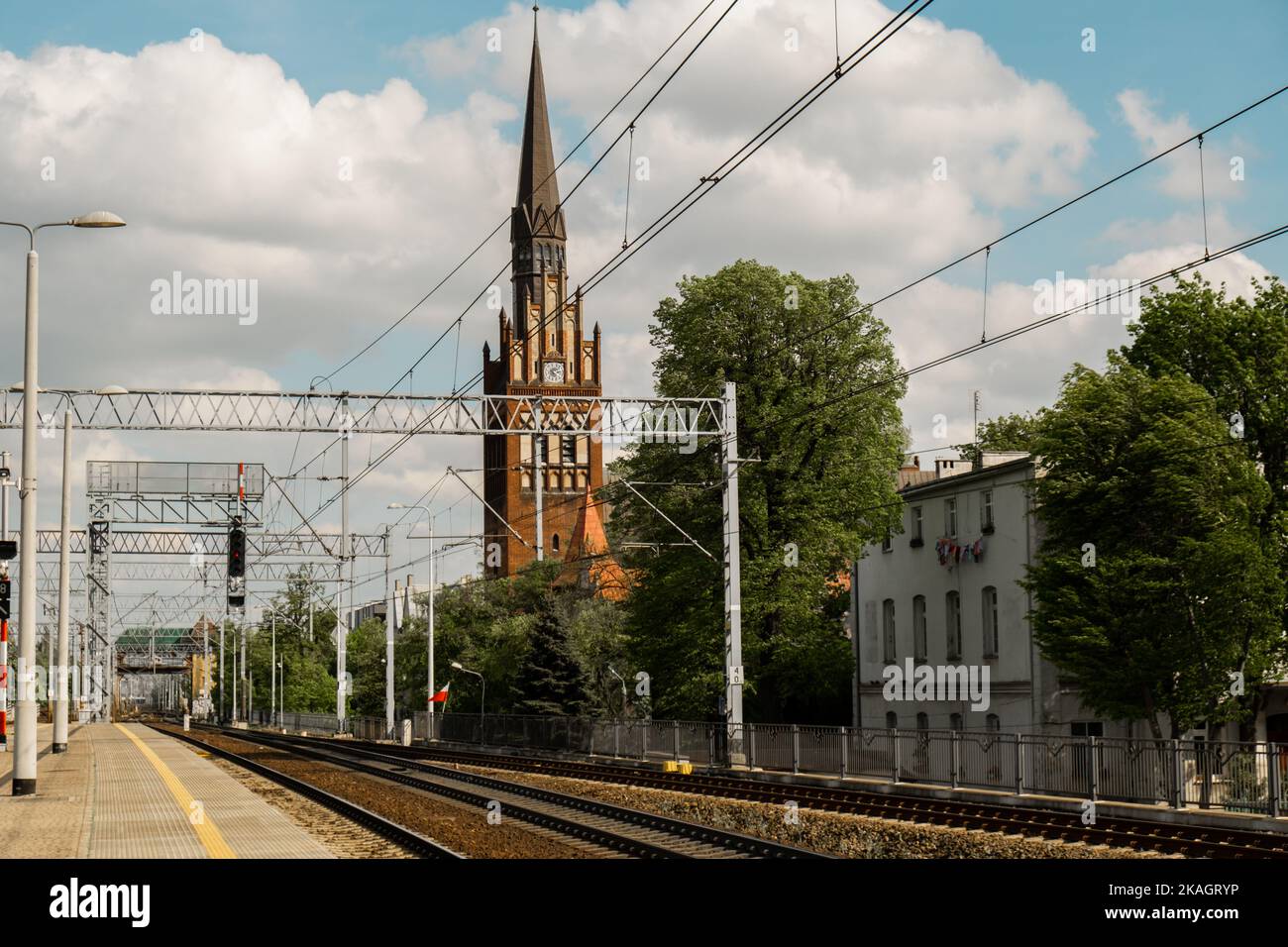 Gdansk Poland July 2022 PKP intercity train going to Gdansk Glowny railway station. Long-distance PKP Intercity train composed of carriages. Polish intercity train. Travel tourist concept Stock Photo