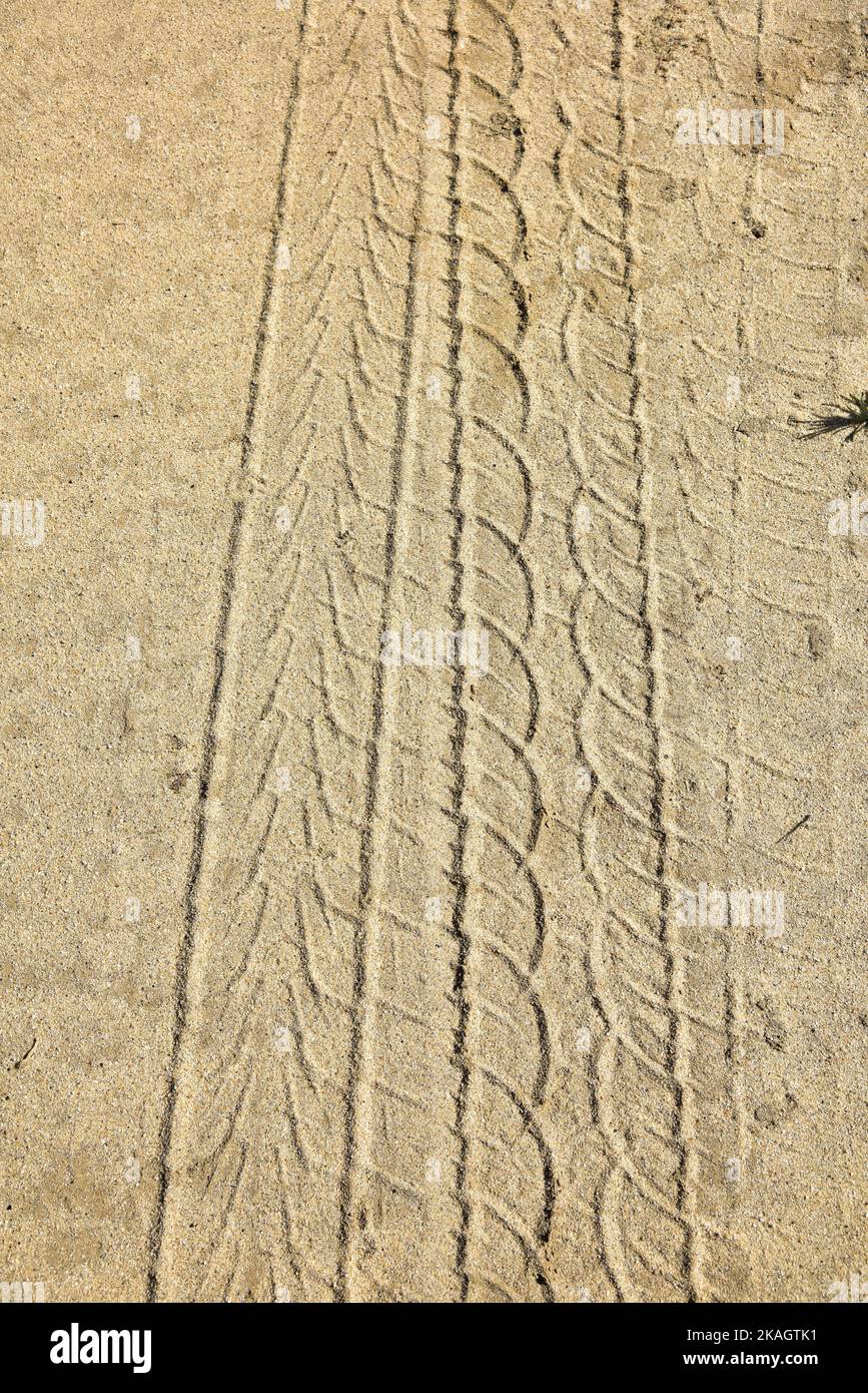 Tire tracks in the desert Stock Photo