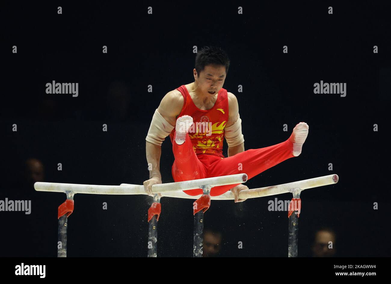 Liverpool, UK. 2nd November 2022,  M&amp;S Bank Arena, Liverpool, England; 2022 World Artistic Gymnastics Championships; Men's Team Final Parallel Bars -  Hao You (CHN) Tokyo 2020 Olympic rings silver medallist Credit: Action Plus Sports Images/Alamy Live News Stock Photo