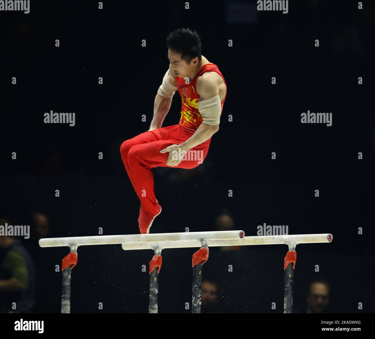 Liverpool, UK. 2nd November 2022,  M&amp;S Bank Arena, Liverpool, England; 2022 World Artistic Gymnastics Championships; Men's Team Final Parallel Bars -  Hao You (CHN) Tokyo 2020 Olympic rings silver medallist Credit: Action Plus Sports Images/Alamy Live News Stock Photo