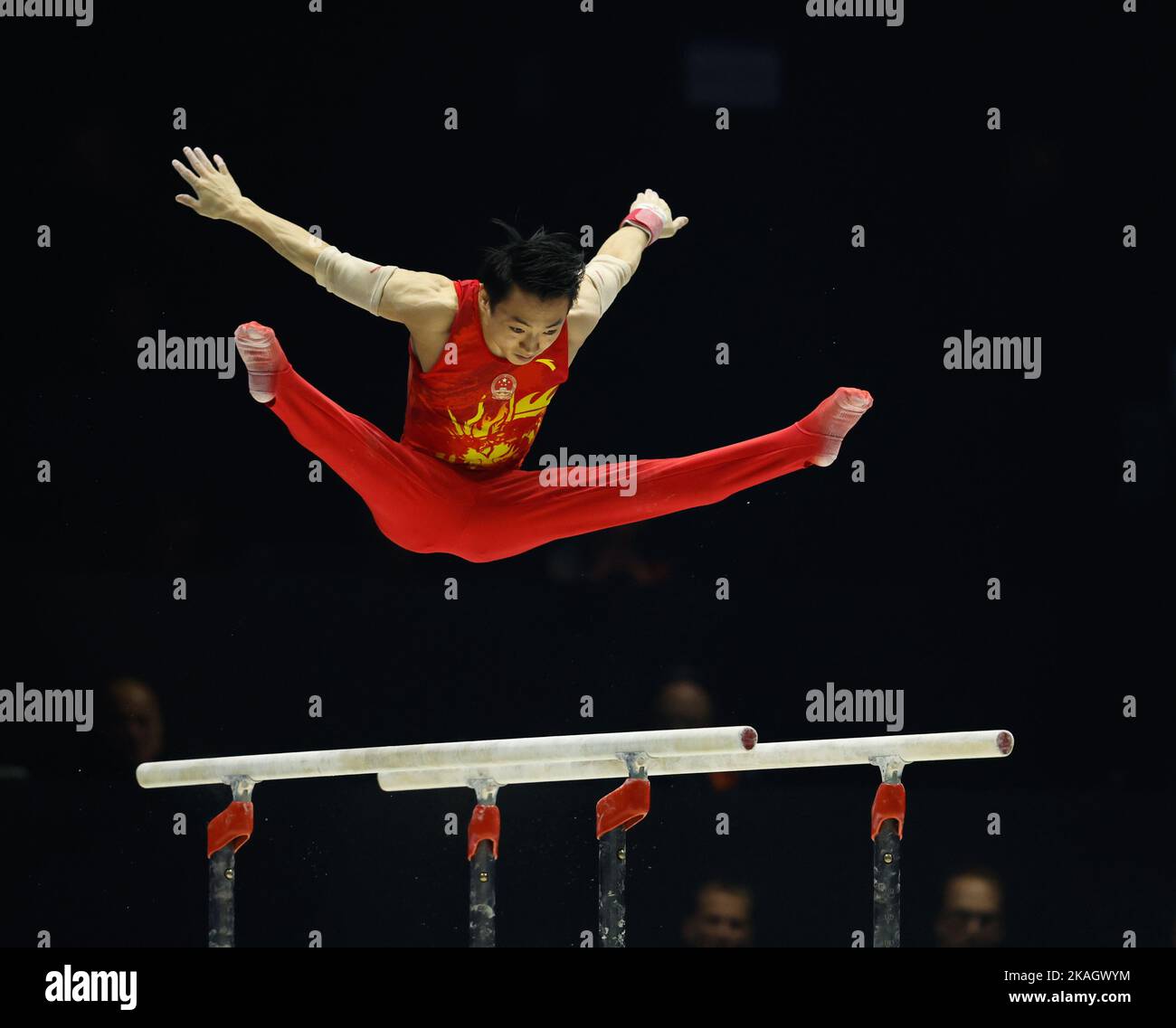 Liverpool, UK. 2nd November 2022,  M&amp;S Bank Arena, Liverpool, England; 2022 World Artistic Gymnastics Championships; Men's Team Final Parallel Bars -  Jingyuan Zou (CHN) Tokyo 2020 Olympic parallel bars champion Credit: Action Plus Sports Images/Alamy Live News Stock Photo