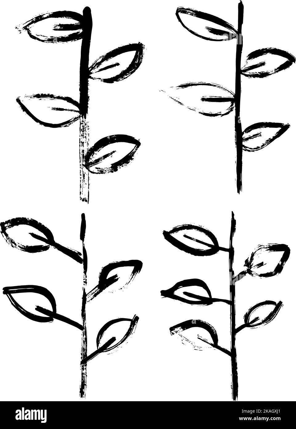 Grunge Dry Brush Vector Set of Branches with Leaves Stock Vector Image ...