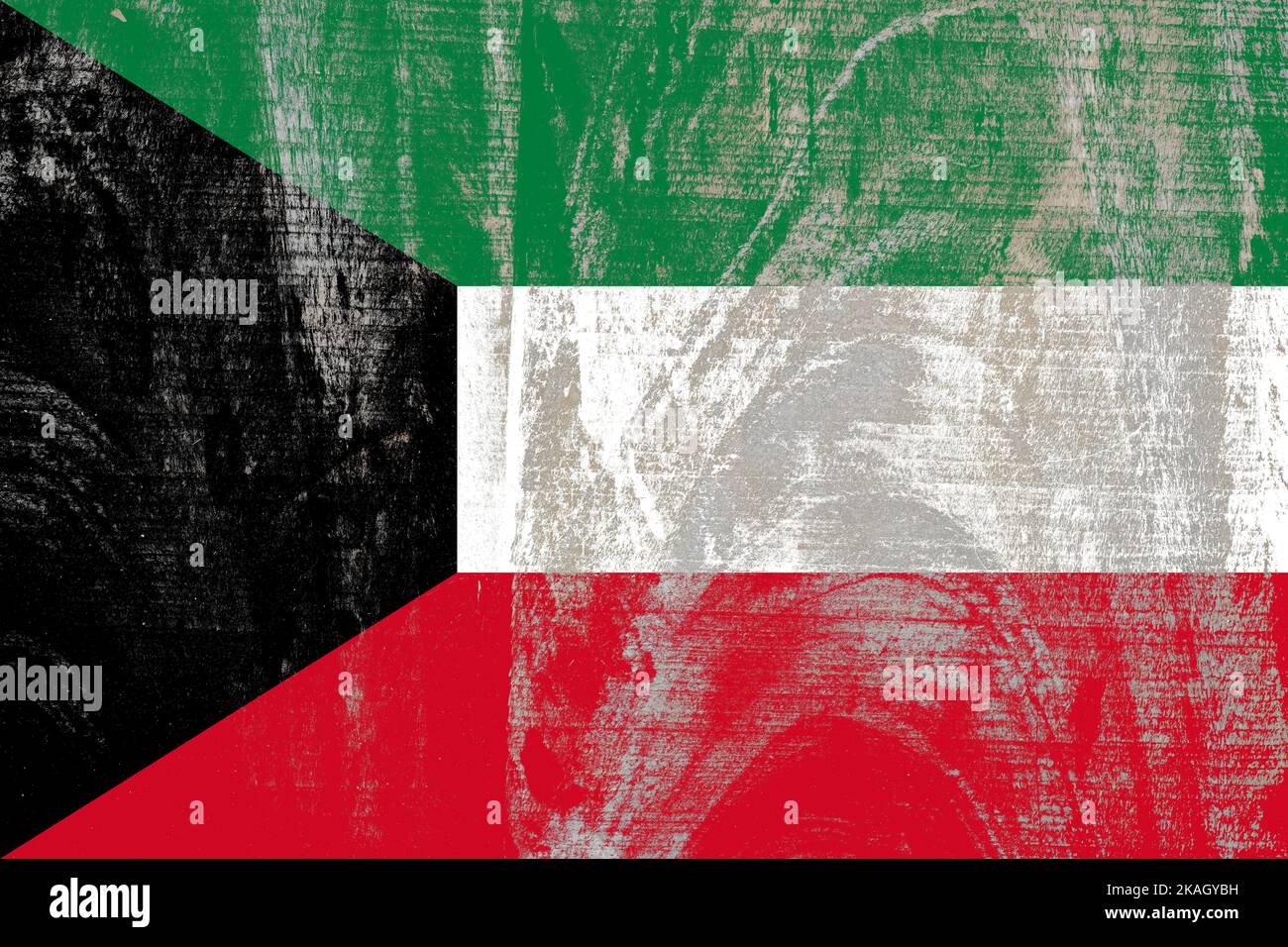 Kuwait flag painted on a damaged old wooden background Stock Photo - Alamy