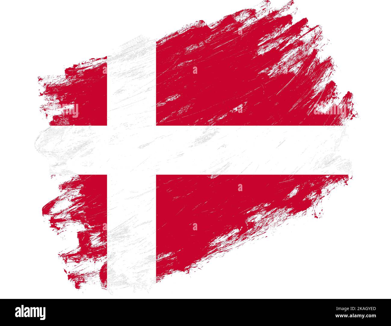Denmark flag painted on a grunge brush stroke white background Stock ...
