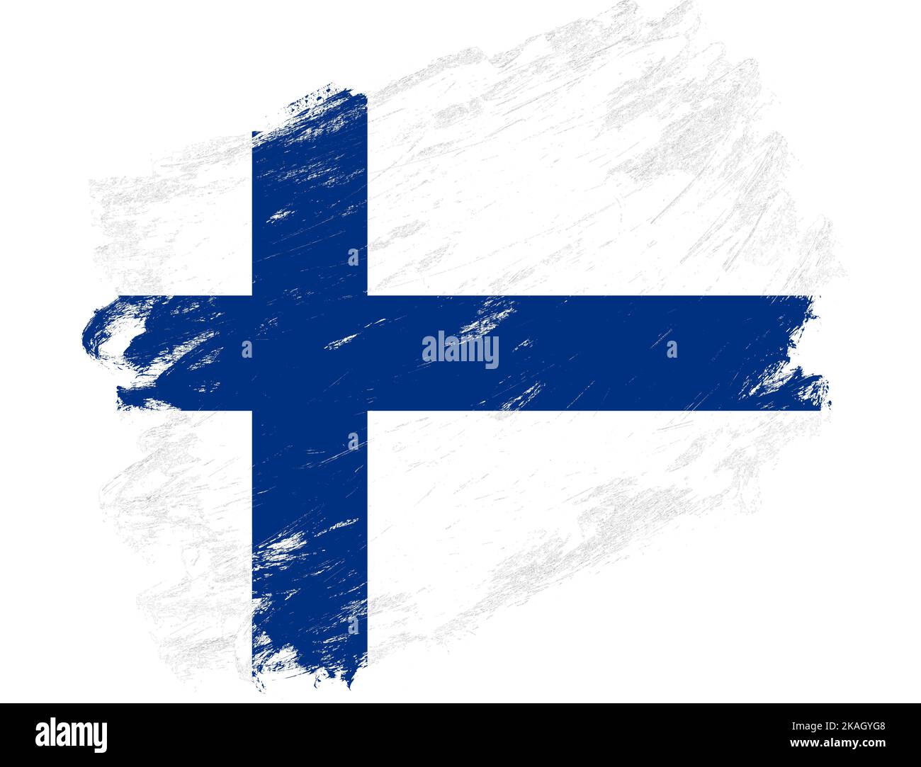 Finland flag painted on a grunge brush stroke white background Stock ...