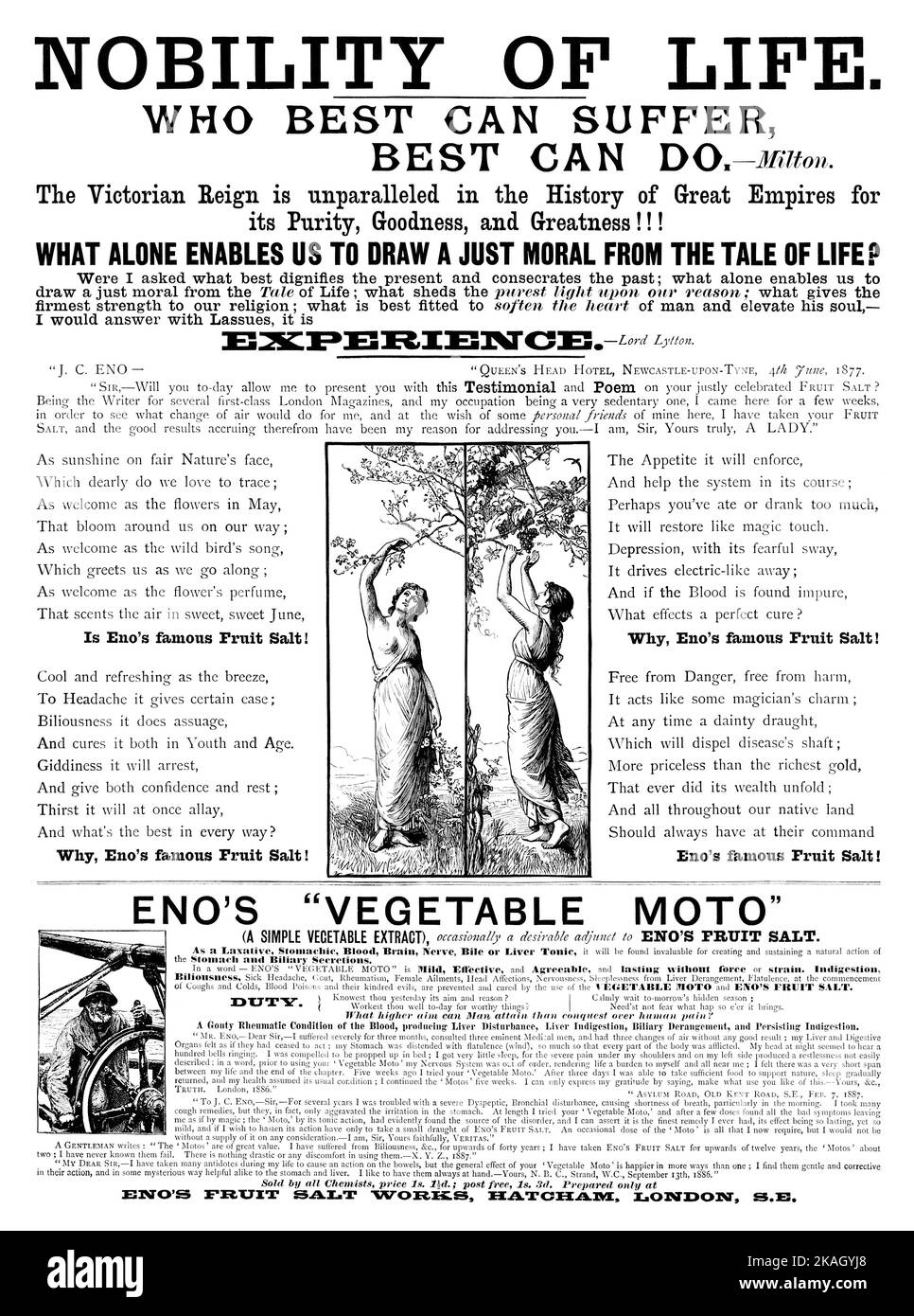 1887 British advertisement for Eno's Fruit Salt. Stock Photo
