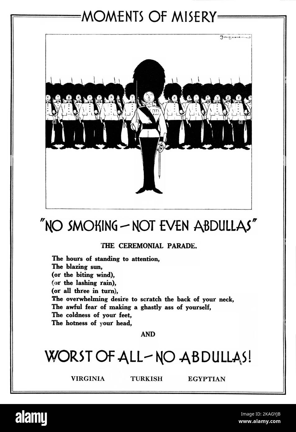 1937 British advertisement for Abdulla cigarettes, illustrated by Fougasse. Stock Photo