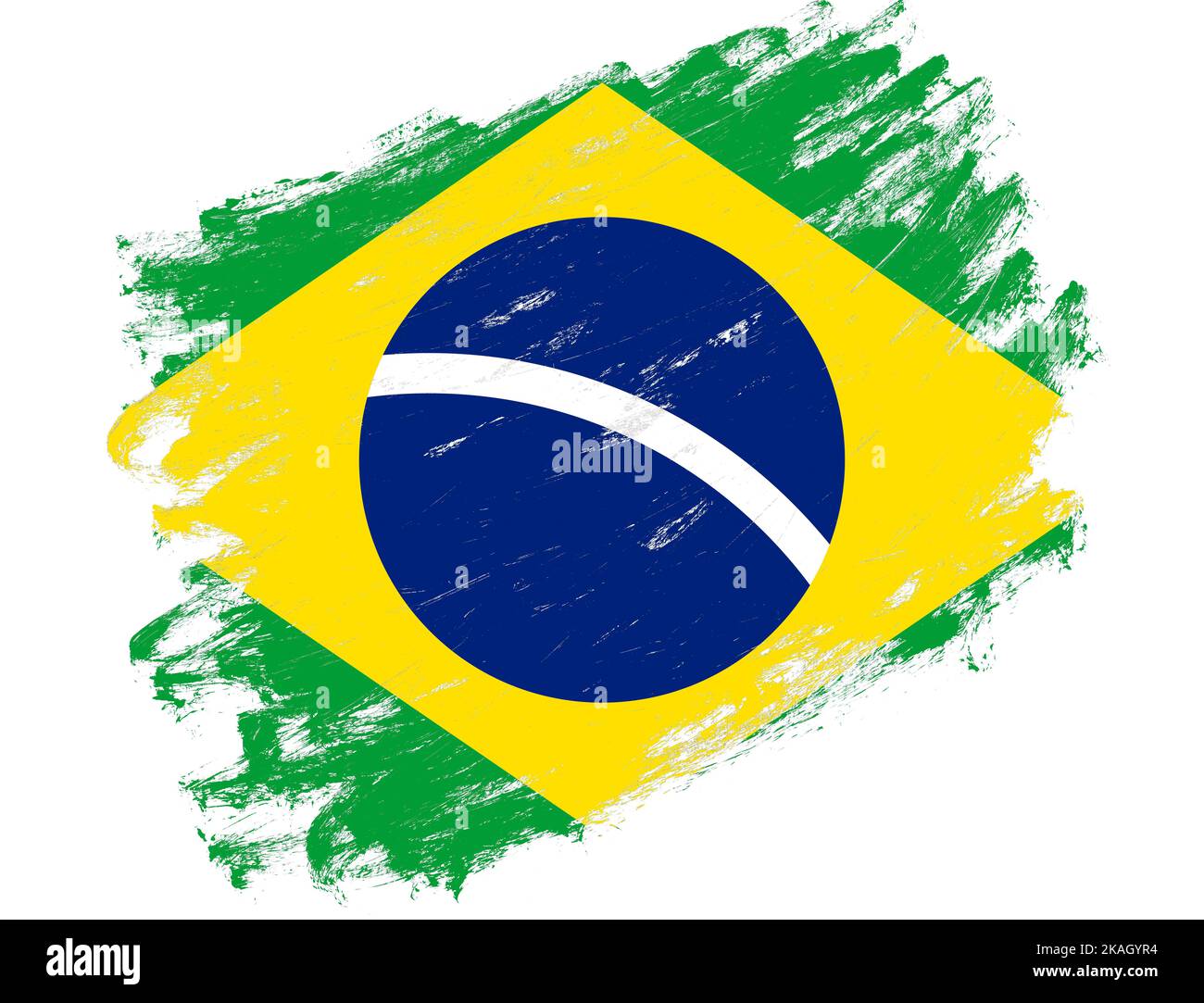 Brazil flag painted on a grunge brush stroke white background Stock ...