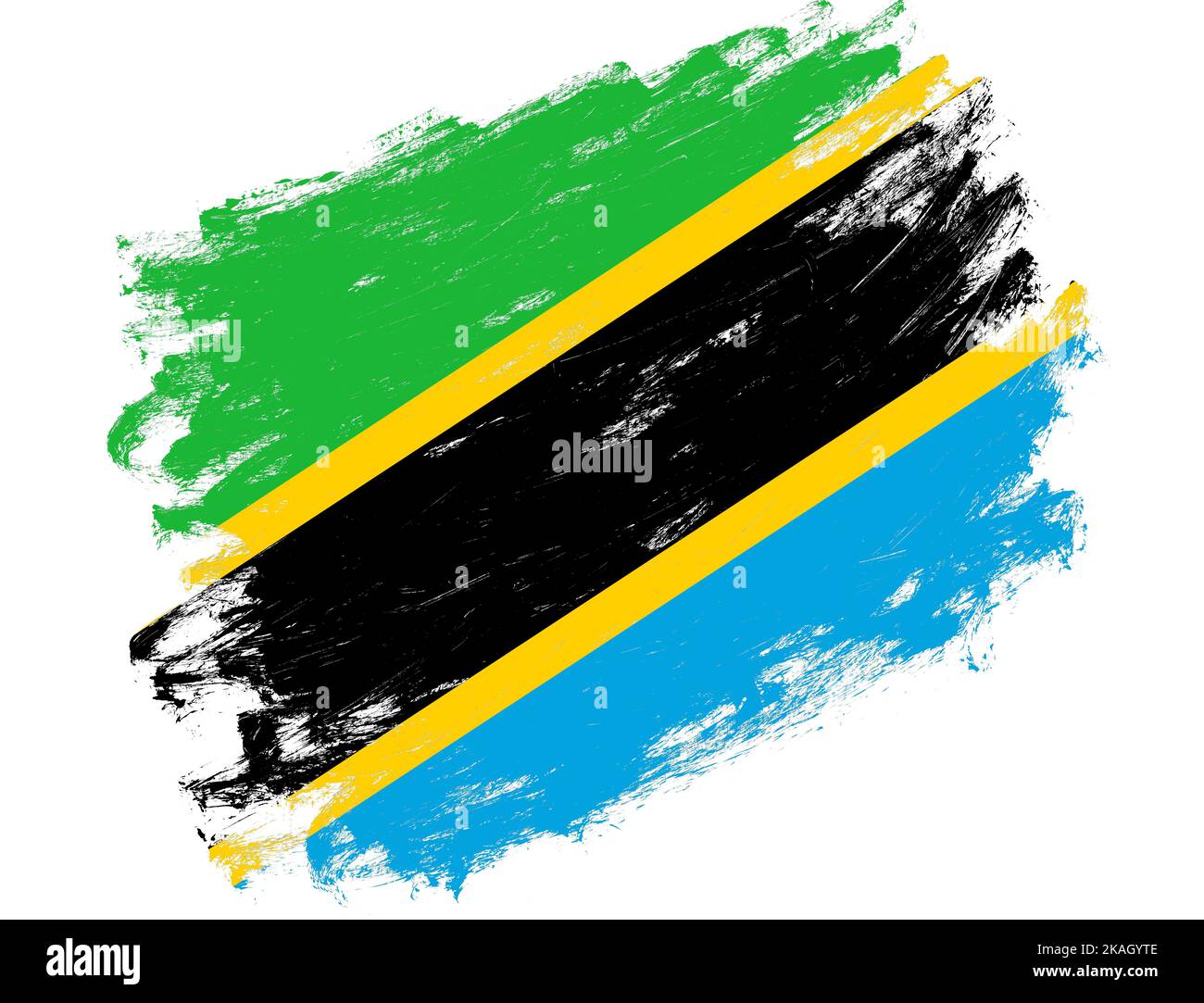 Tanzania flag painted on a grunge brush stroke white background Stock ...