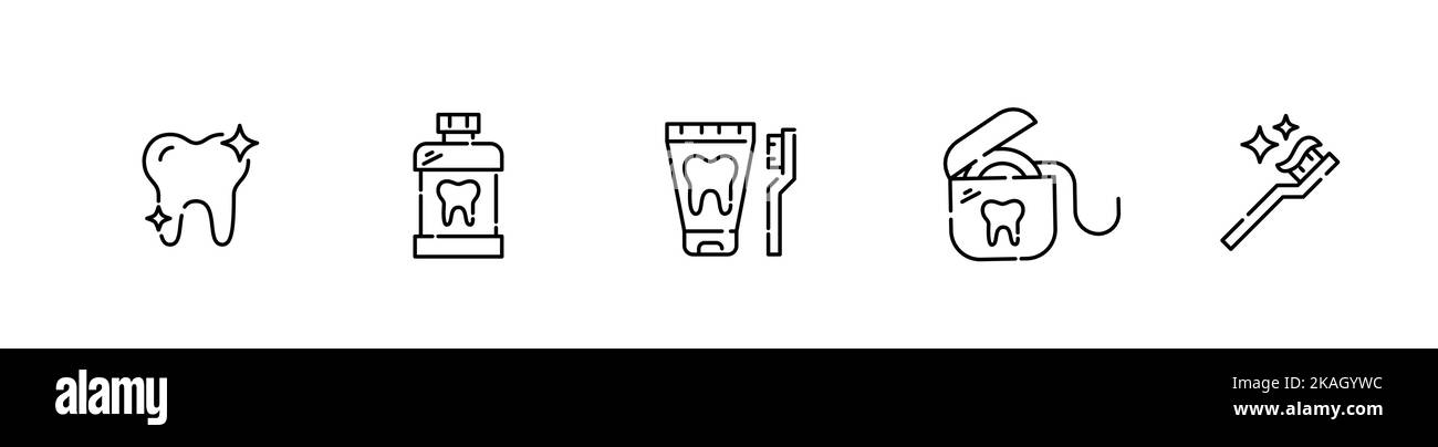 Oral hygiene icons set. Healthy white teeth, mouthwash, tooth paste and ...