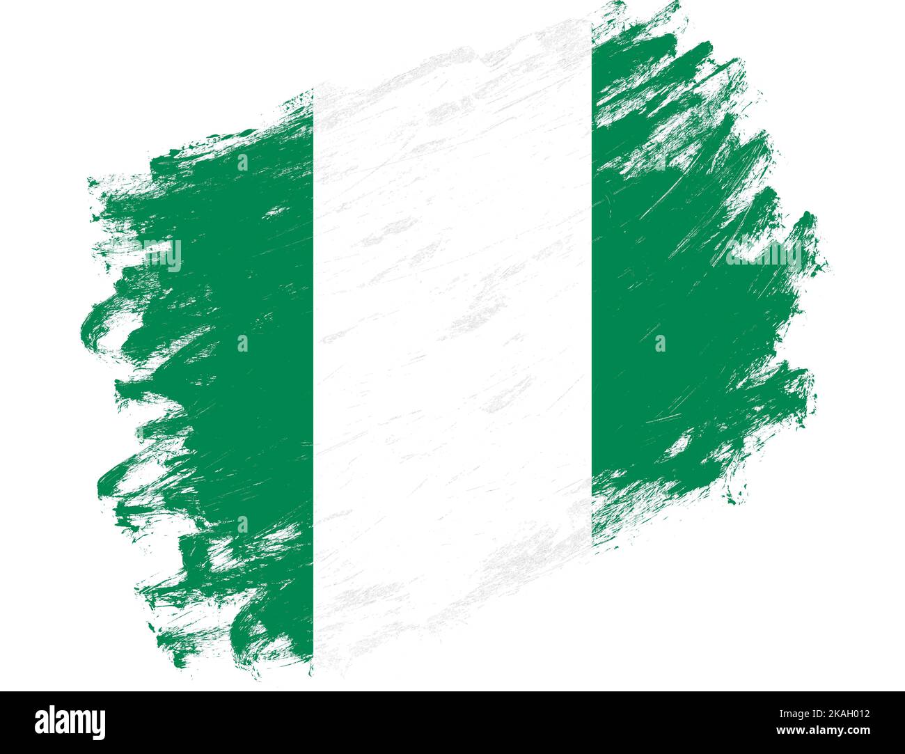Nigeria flag painted on a grunge brush stroke white background Stock ...
