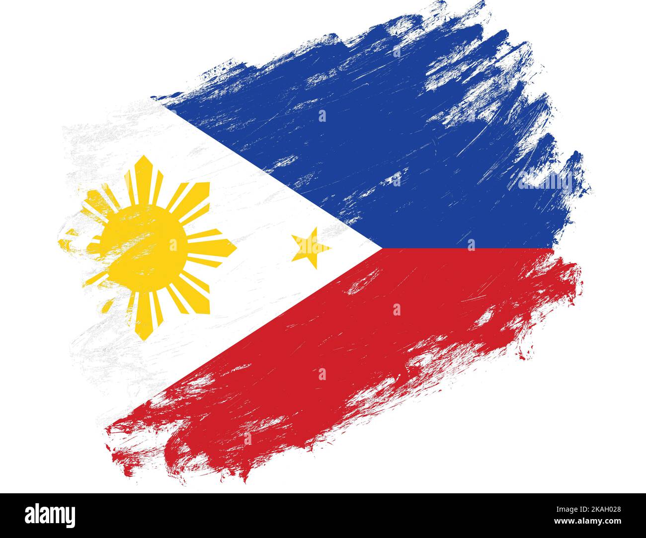 Philippines flag painted on a grunge brush stroke white background Stock Photo