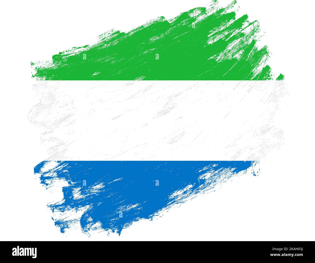 Sierra leone flag painted on a grunge brush stroke white background ...