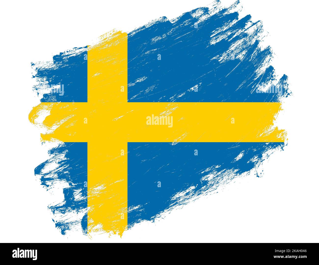 Sweden flag painted on a grunge brush stroke white background Stock ...