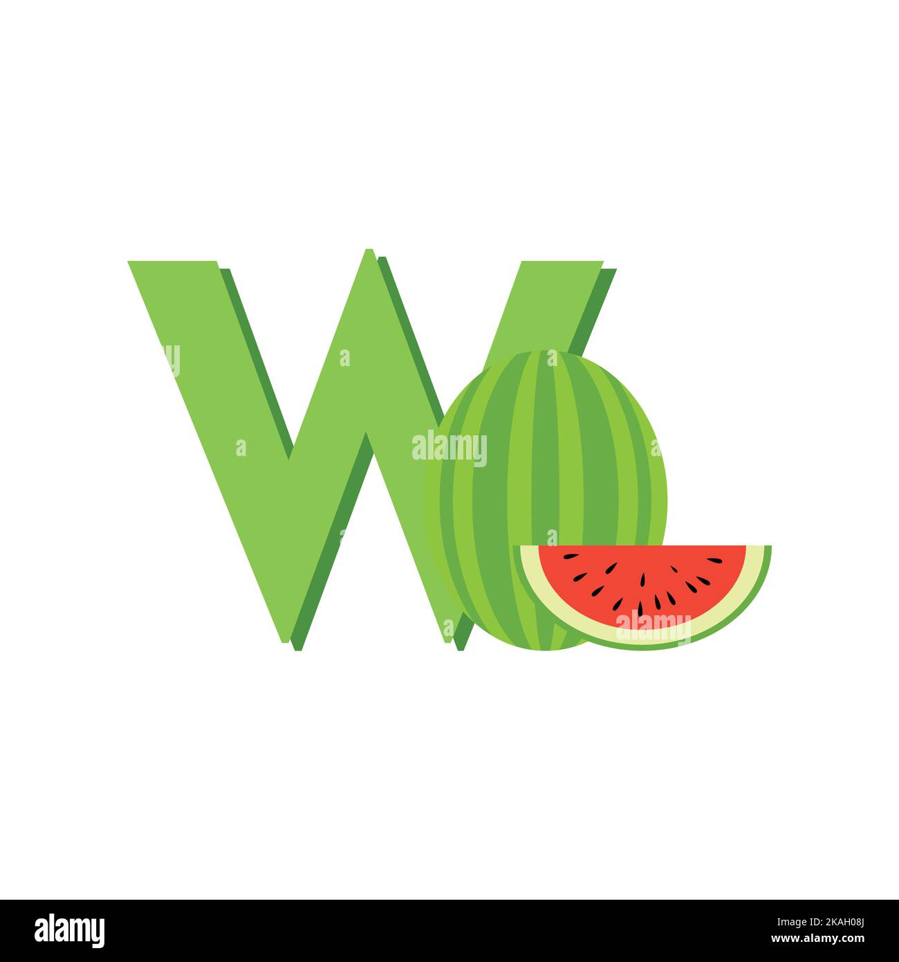 Alphabet Fruits Water Melon, Clip Art Vector, Illustration for kids, Letter W Stock Vector