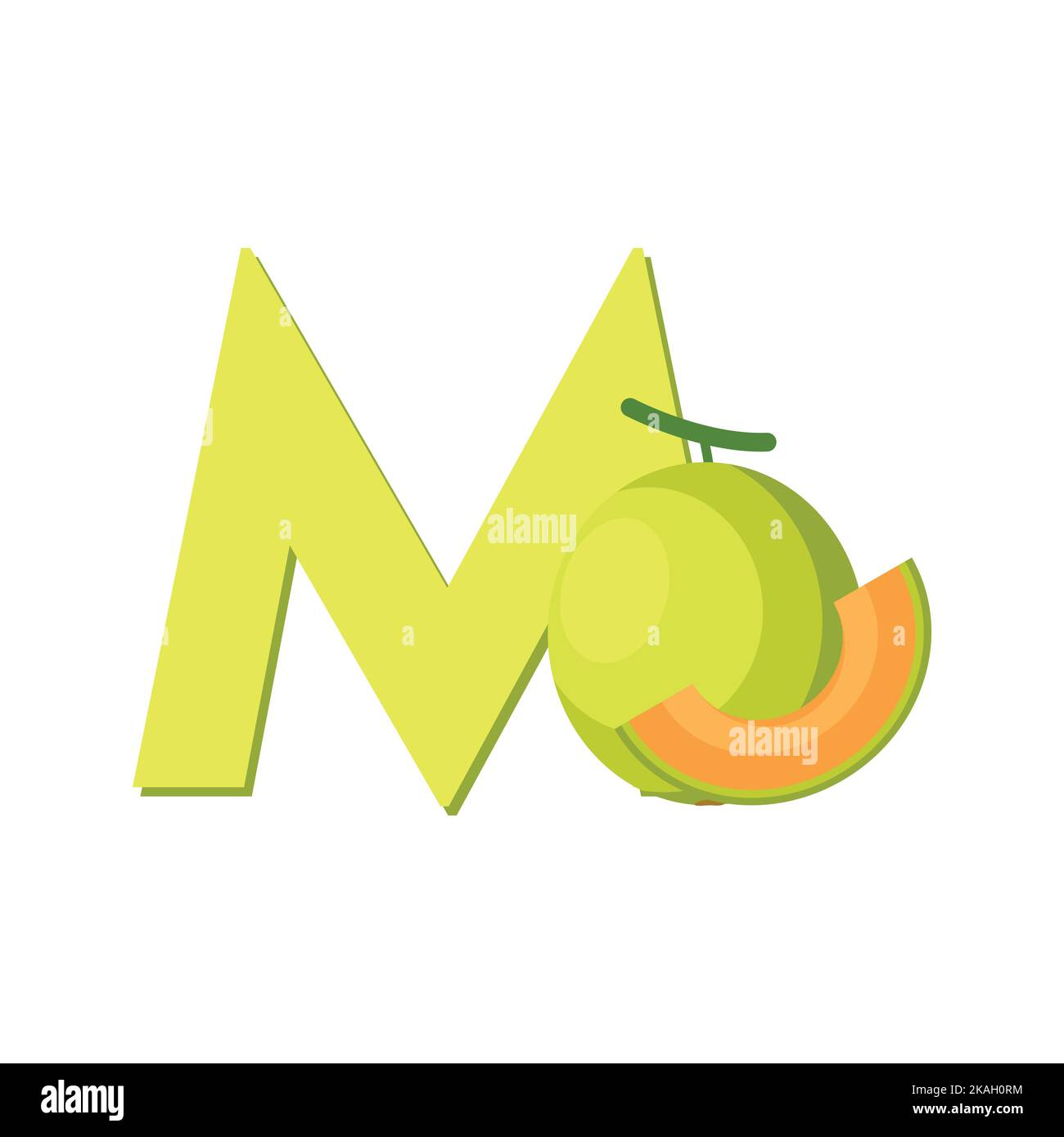 Letter M Alphabet Fruits Melon, Clip Art Vector, Illustration Isolated