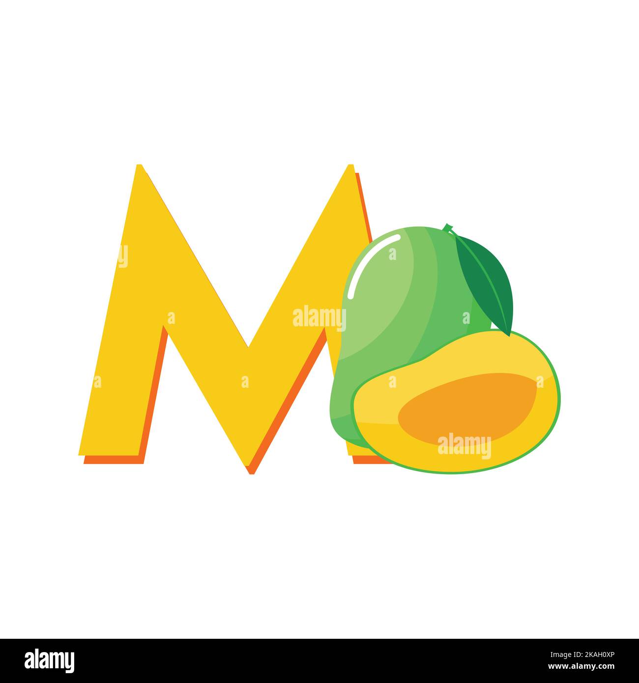 Alphabet Fruits Mango, Clip Art Vector, Illustration for kids, Letter M