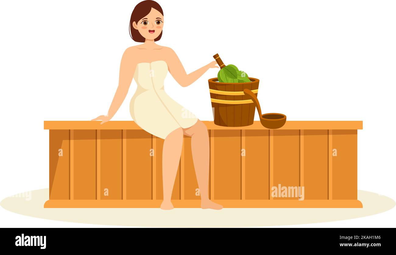 Sauna and Steam Room with People Relax, Washing Their Bodies, Steam or