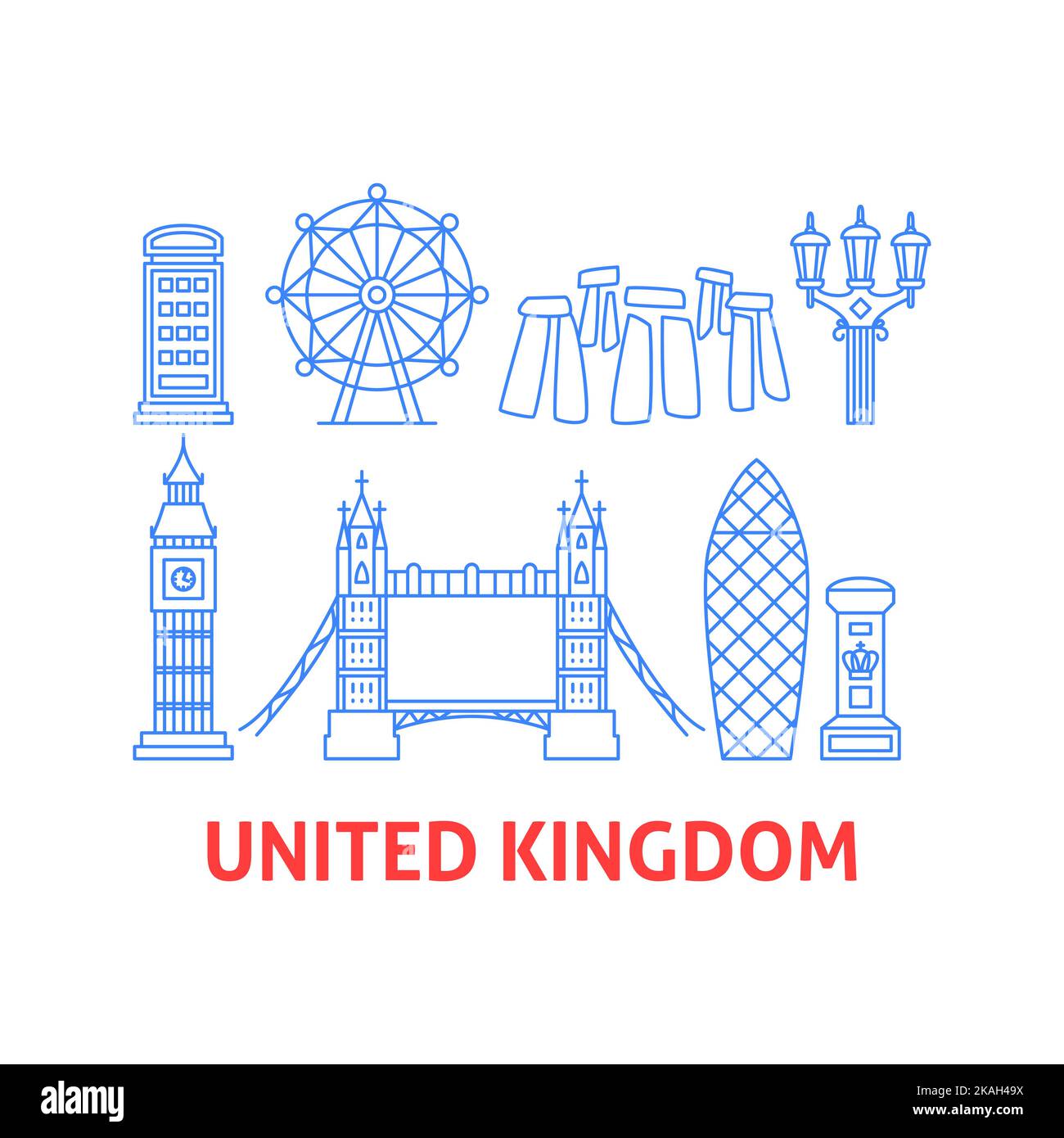 United Kingdom Line Objects Stock Vector