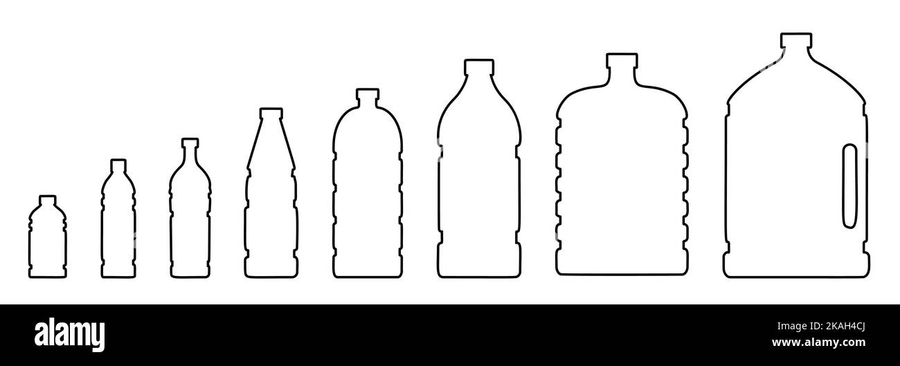 Plastic bottles different shapes line set. Various clear container for ...