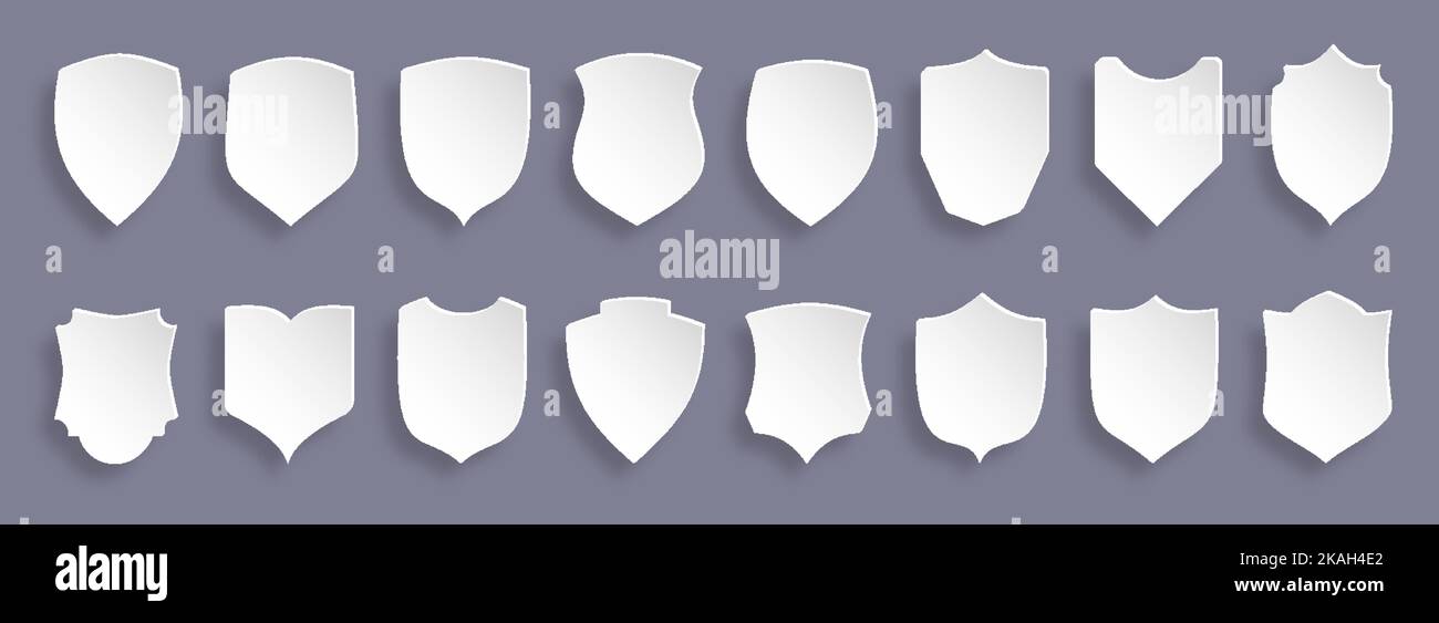 Shield paper cut icon set. Security label design. Different shape ...