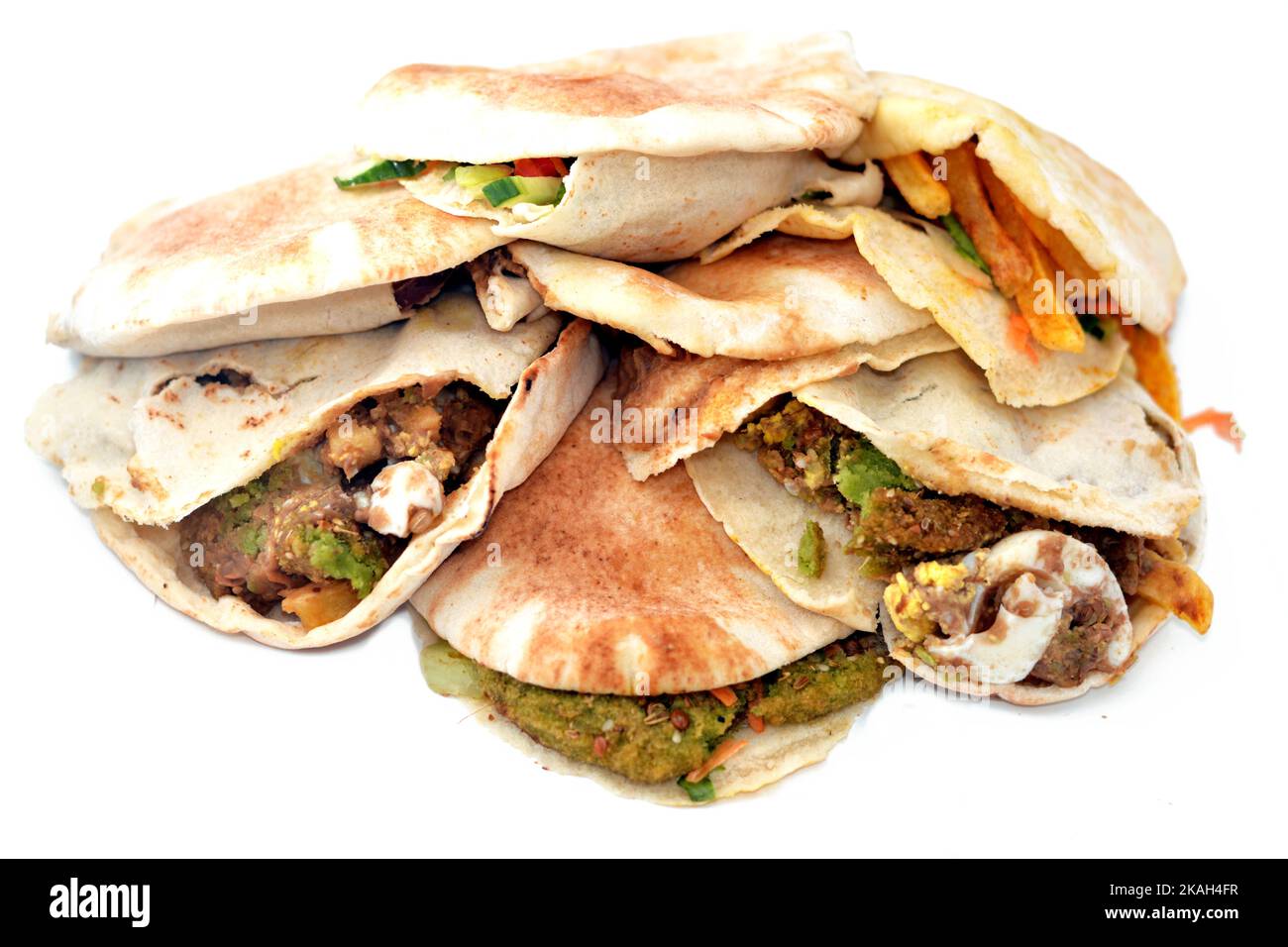 Traditional Egyptian popular breakfast street sandwiches of mashed fava