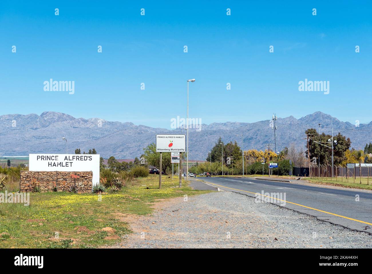 PRINCE ALFRED HAMLET, SOUTH AFRICA - SEP 9, 2022: Entrance to Prince Alfreds Hamlet near Ceres in the Witzenberg municipality of the Western Cape Prov Stock Photo