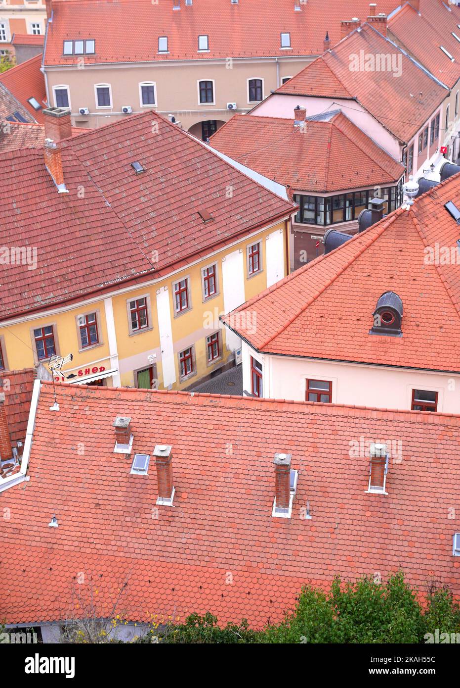 Tiled rooftops, Eger, Hungary Stock Photo