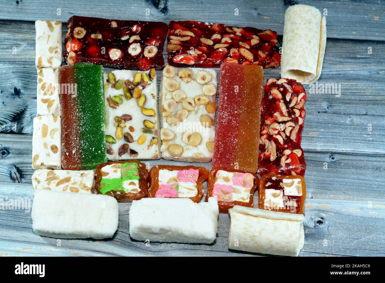 Collection of Arabian sweet candies with nuts, peanuts, hazelnuts and