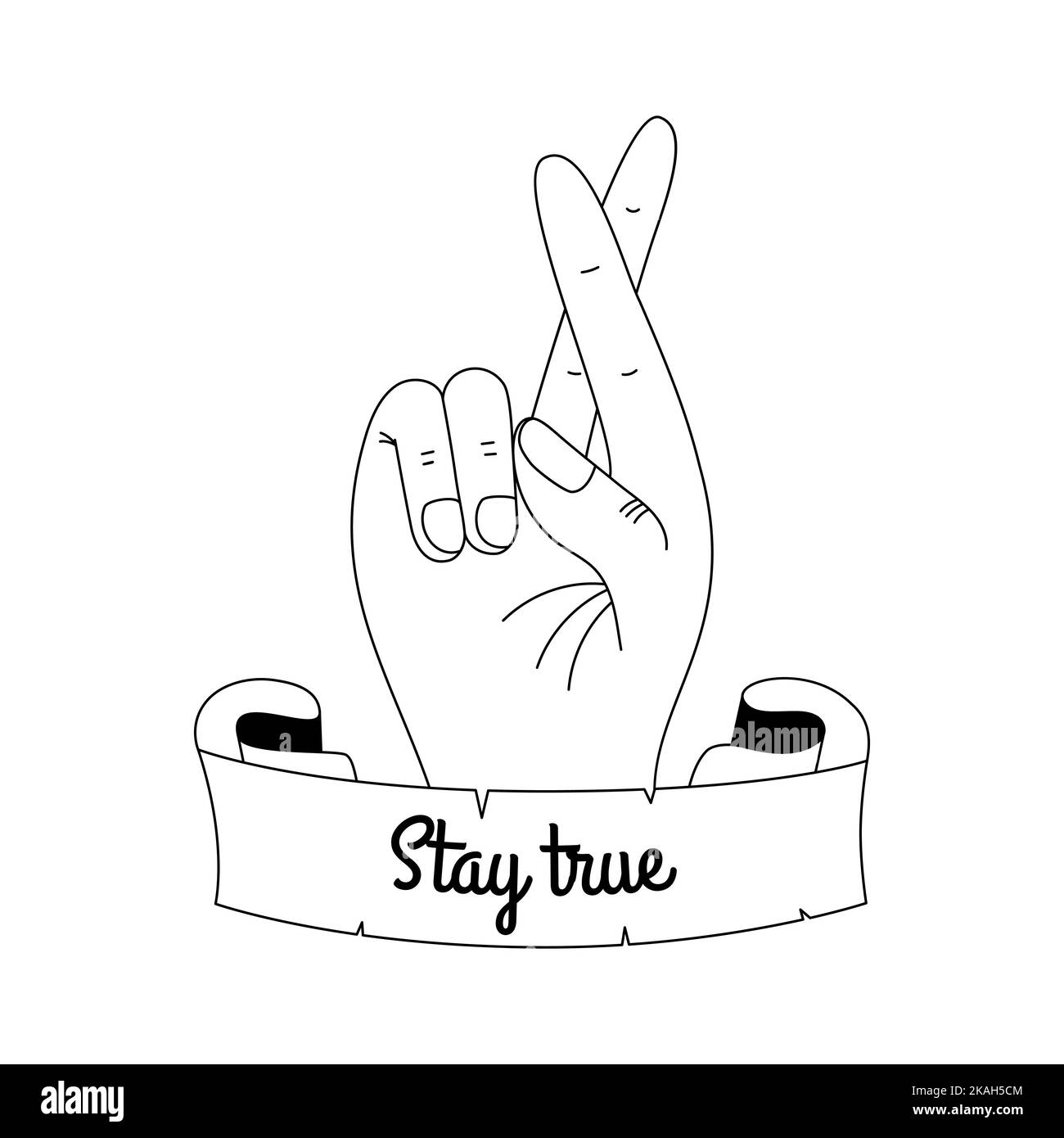 Hand tattoo with text Stay true in y2k, 1990s, 2000s style. Emo goth