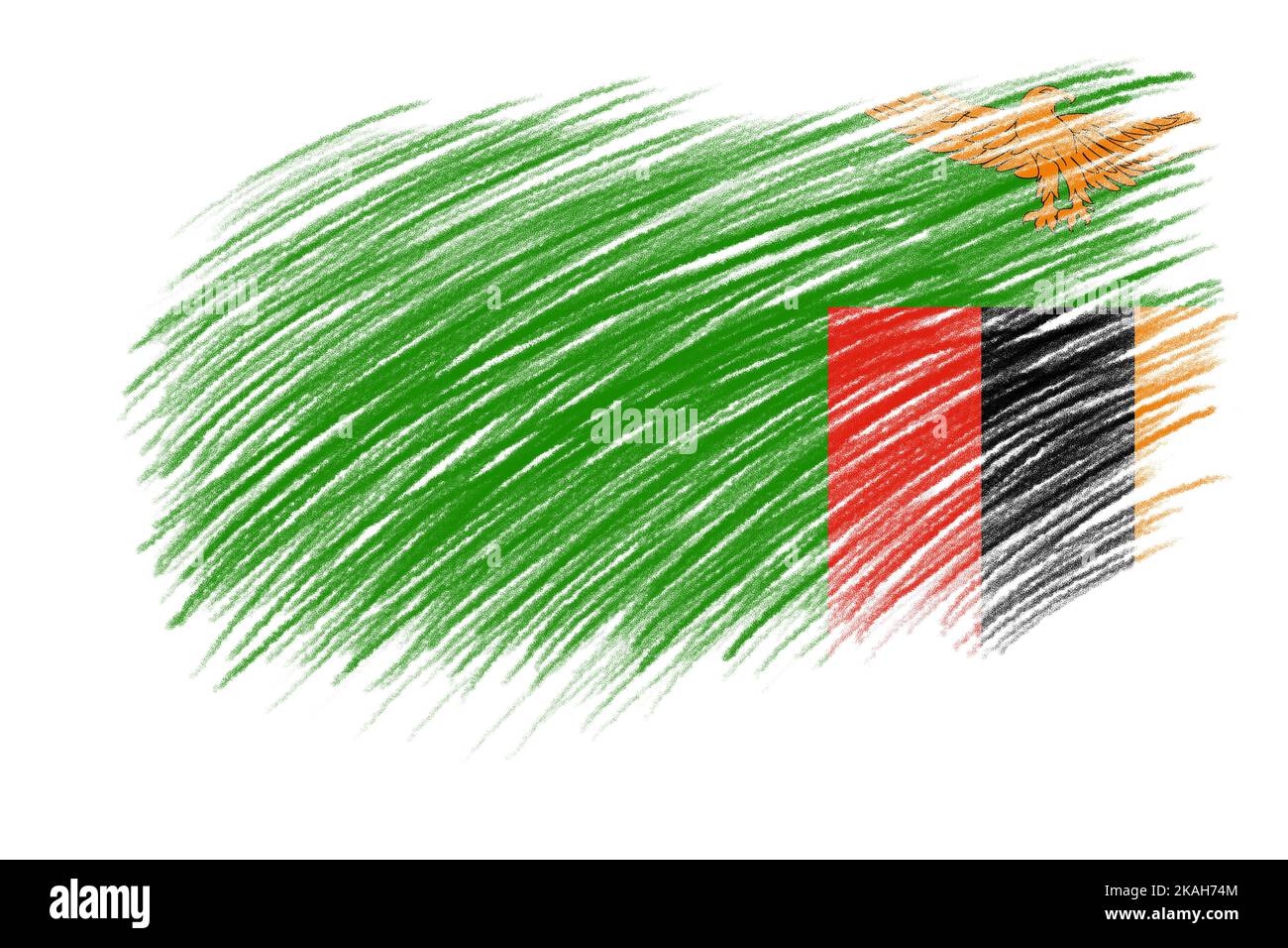 3D Flag of Zambia on vintage style brush background. Stock Photo