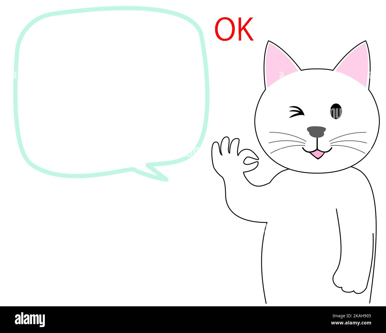 A White Kitten gesturing with fingers and speech balloon Stock Photo