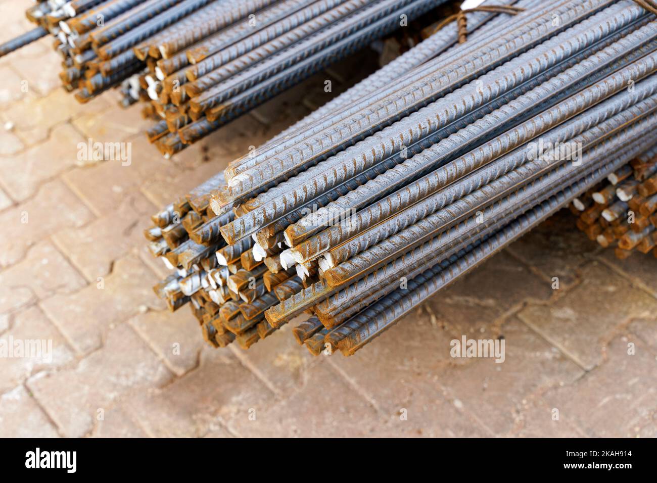 Steel iron industry material. Steel bars for building and foundation construction background. High quality photo Stock Photo